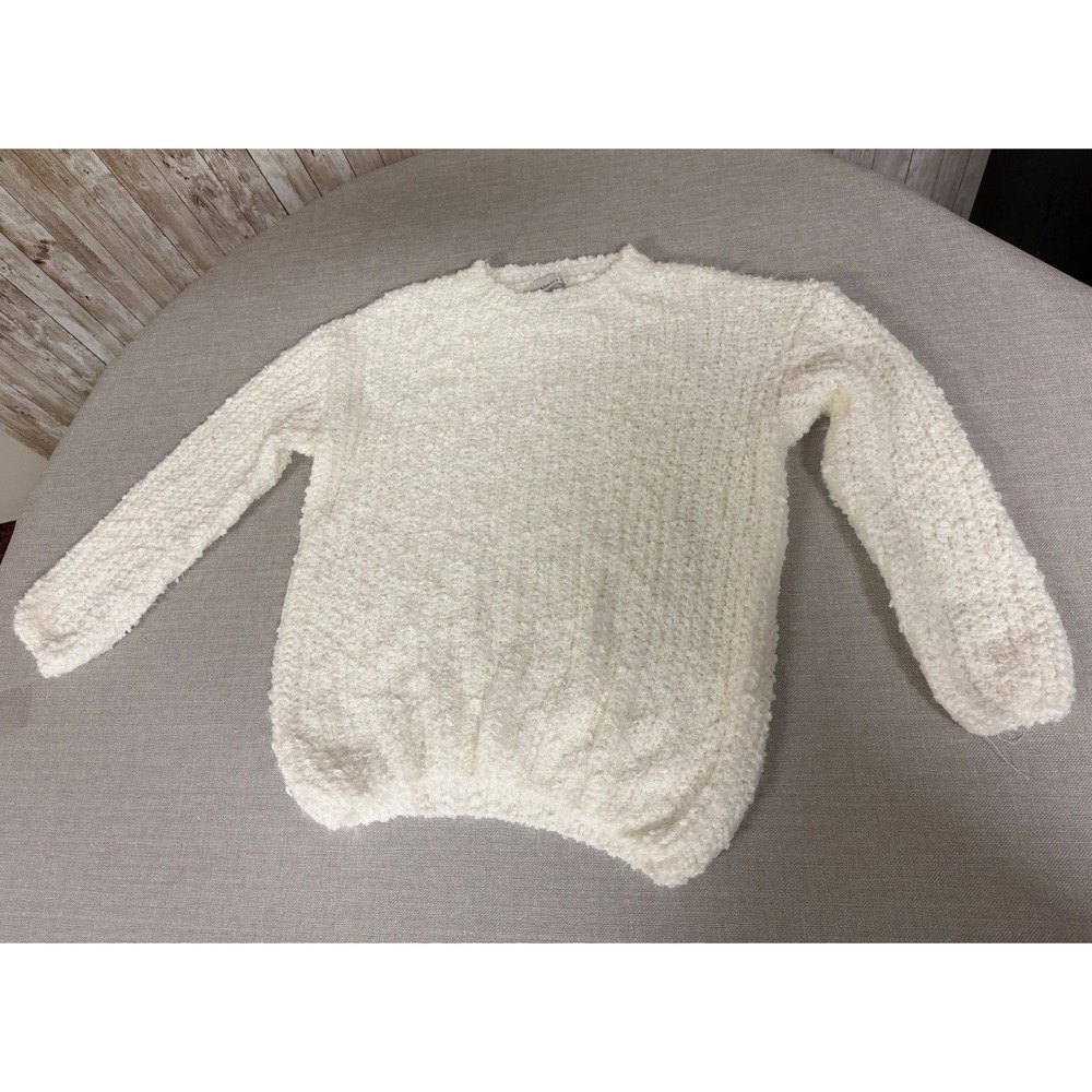 Zenana Women Ivory Popcorn Knit Sweater Crew Neck Long Sleeve Pullover cozy
